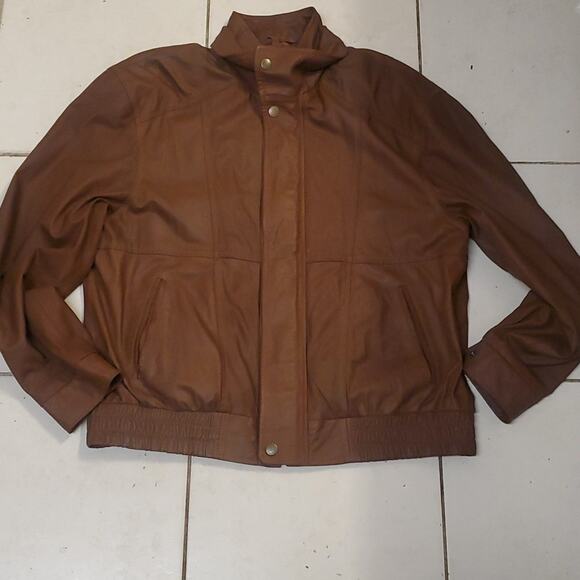 SCULLY LAMBSKIN genuine LEATHER brown cognac BOMBER JACKET large - Picture 1 of 12